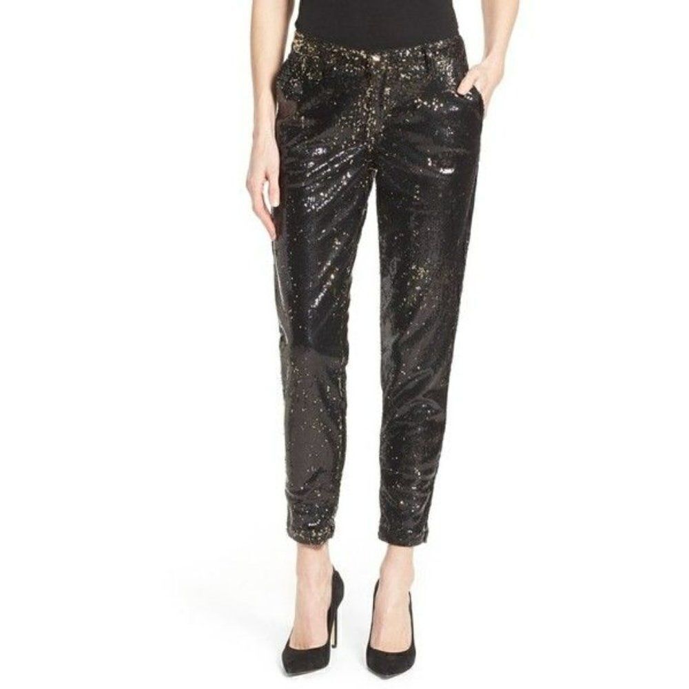 CJ by Cookie Johnson Black Bronze Sequin Ankle Pants‎